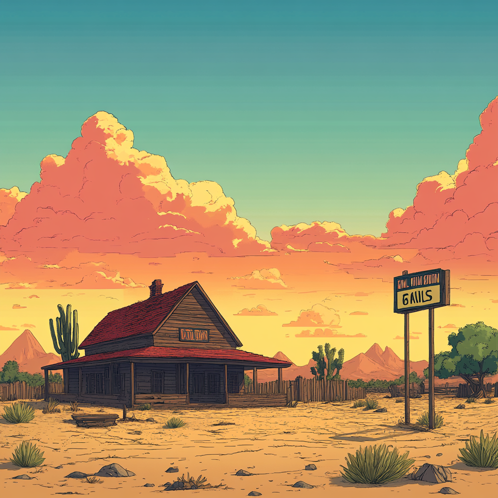 Simple Wild West Illustration with Bright Colors 