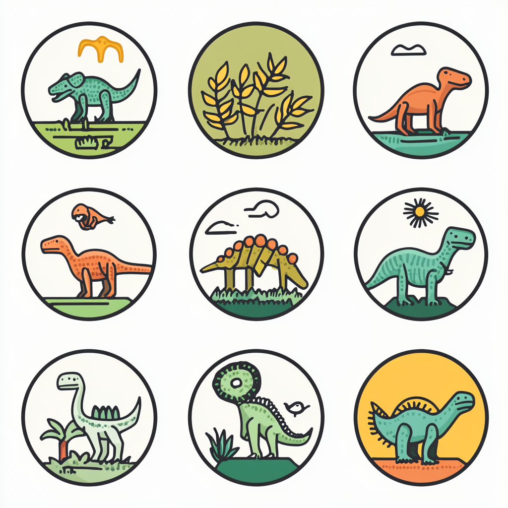 Simple app-like icons in natural colors, linear designs.