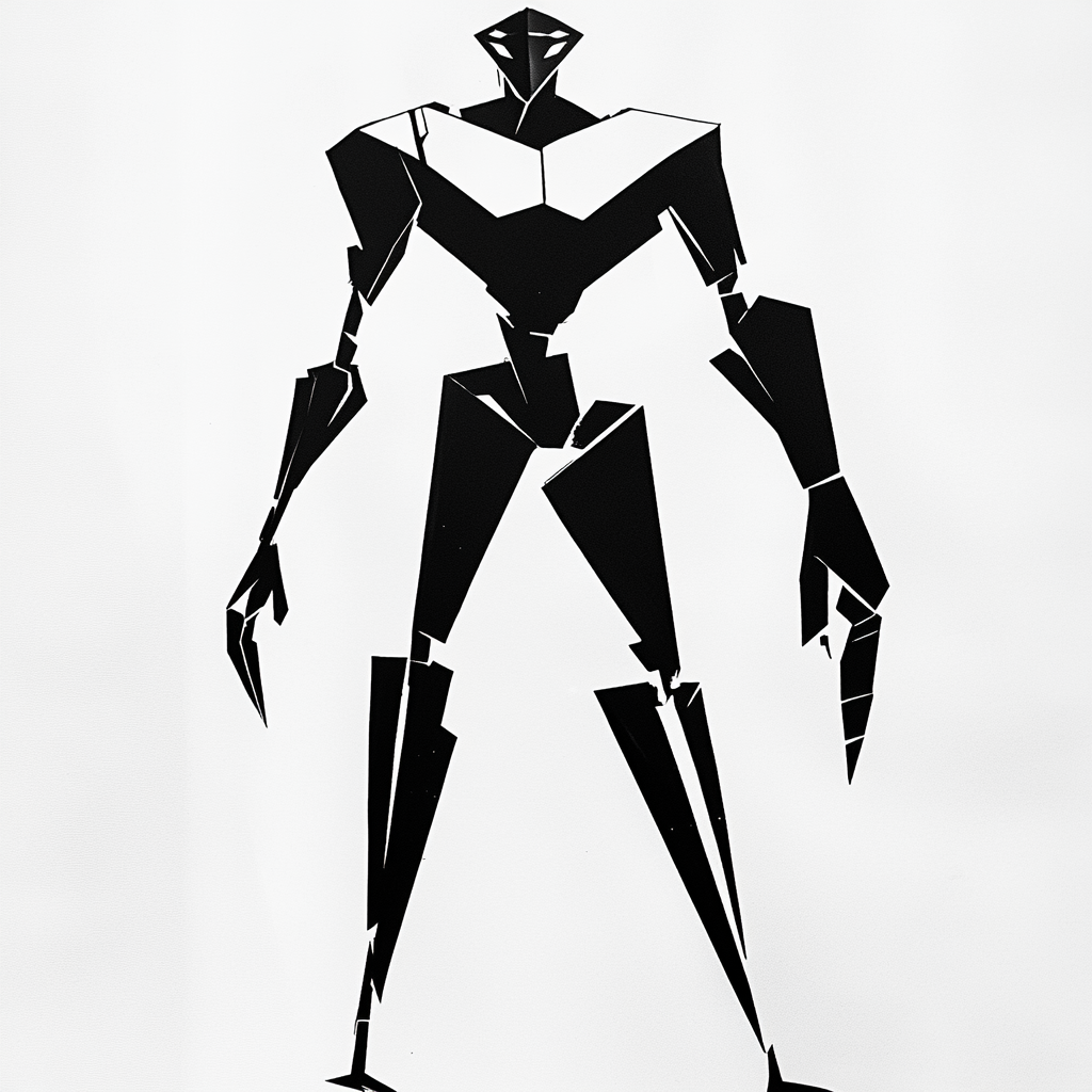 Simple black and white geometric robot design.