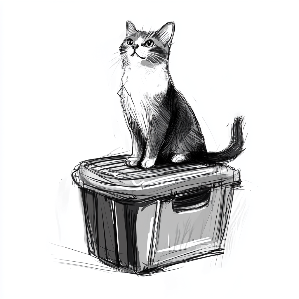 Simple black and white sketch of cat.