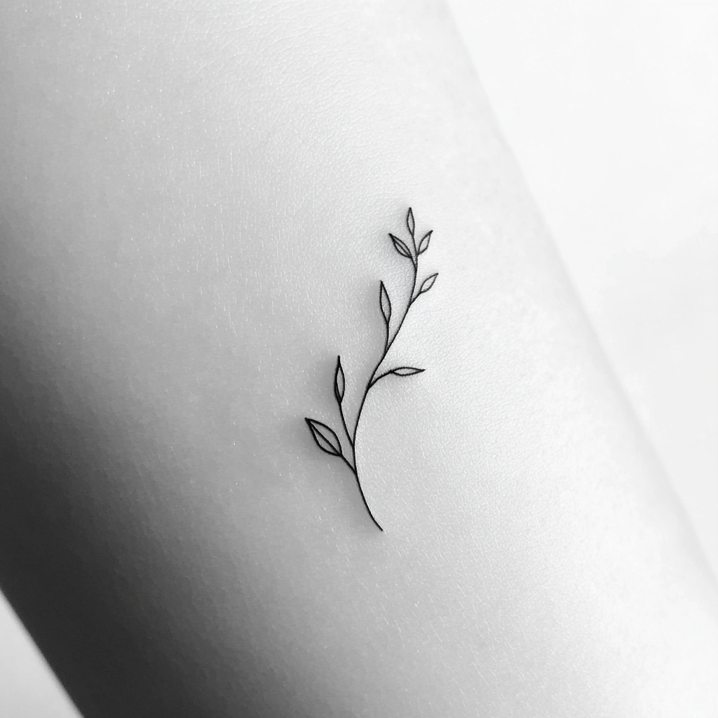 Simple black tattoo of delicate branch with buds