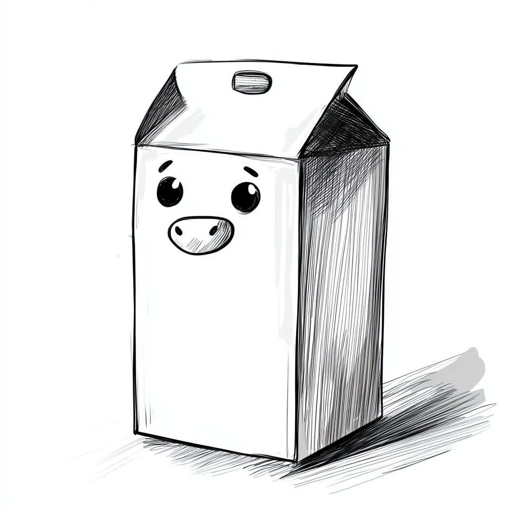 Simple child's drawing of milk carton in comics style