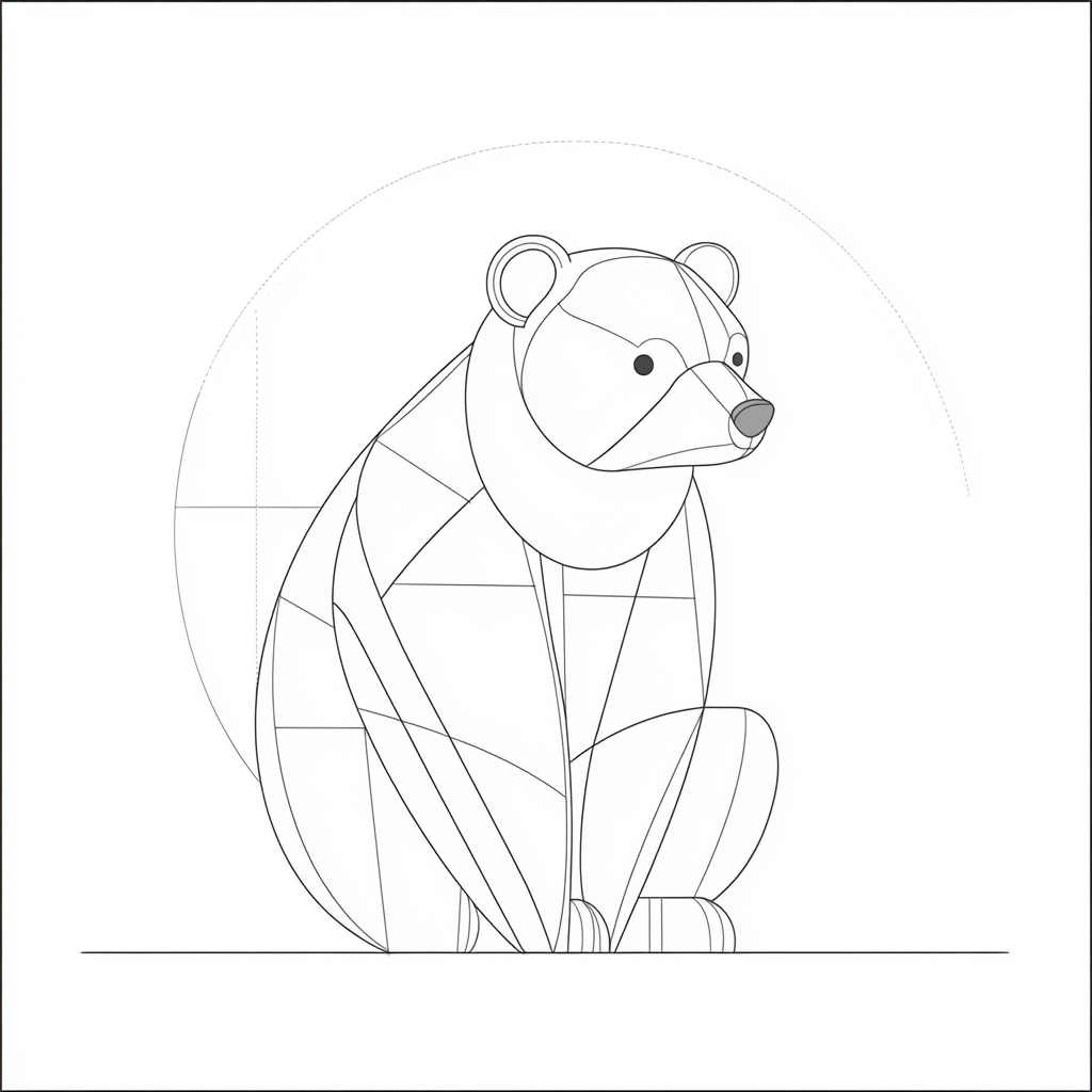 Simple geometric bear with circle body and smiling face.