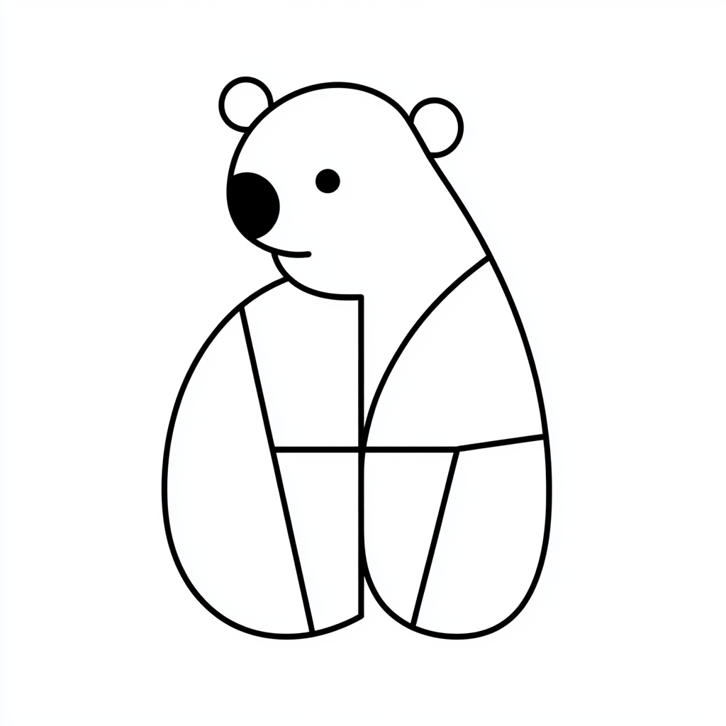 Simple geometric bear with oval body and circle head.