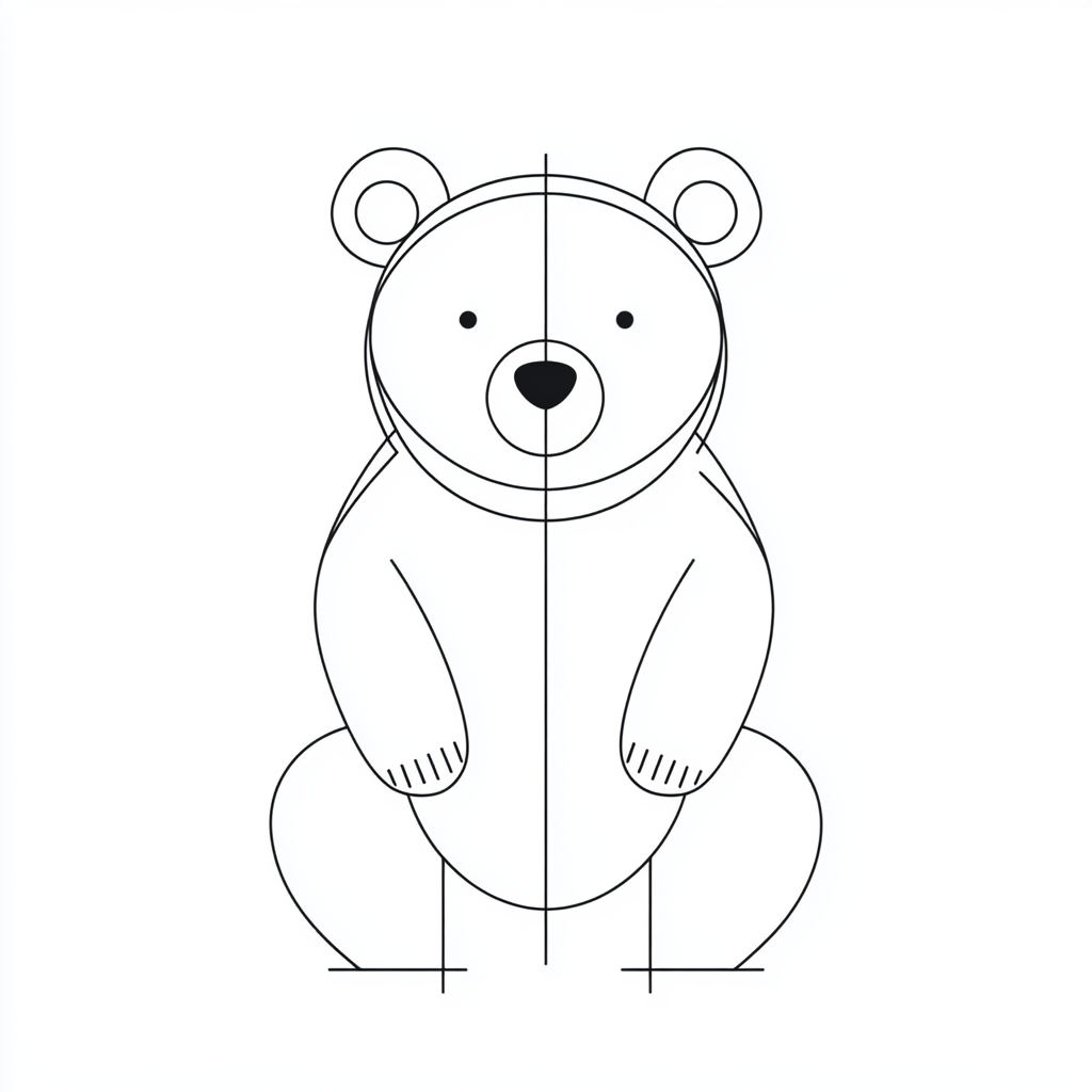 Simple geometric shape bear outlined with small circular ears.