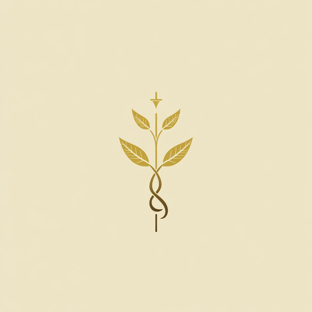 Simple logo design inspired by ancient health symbols.