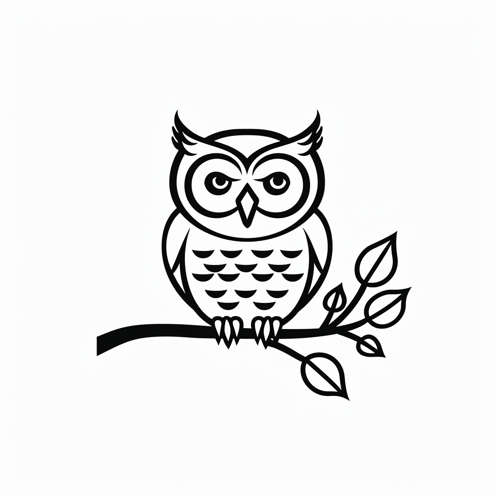 Simple logo style owl picture resting on branch.