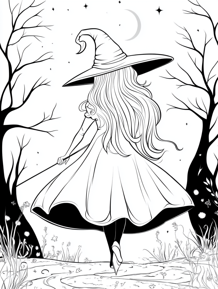 Simple witch hitches a ride on dark night.