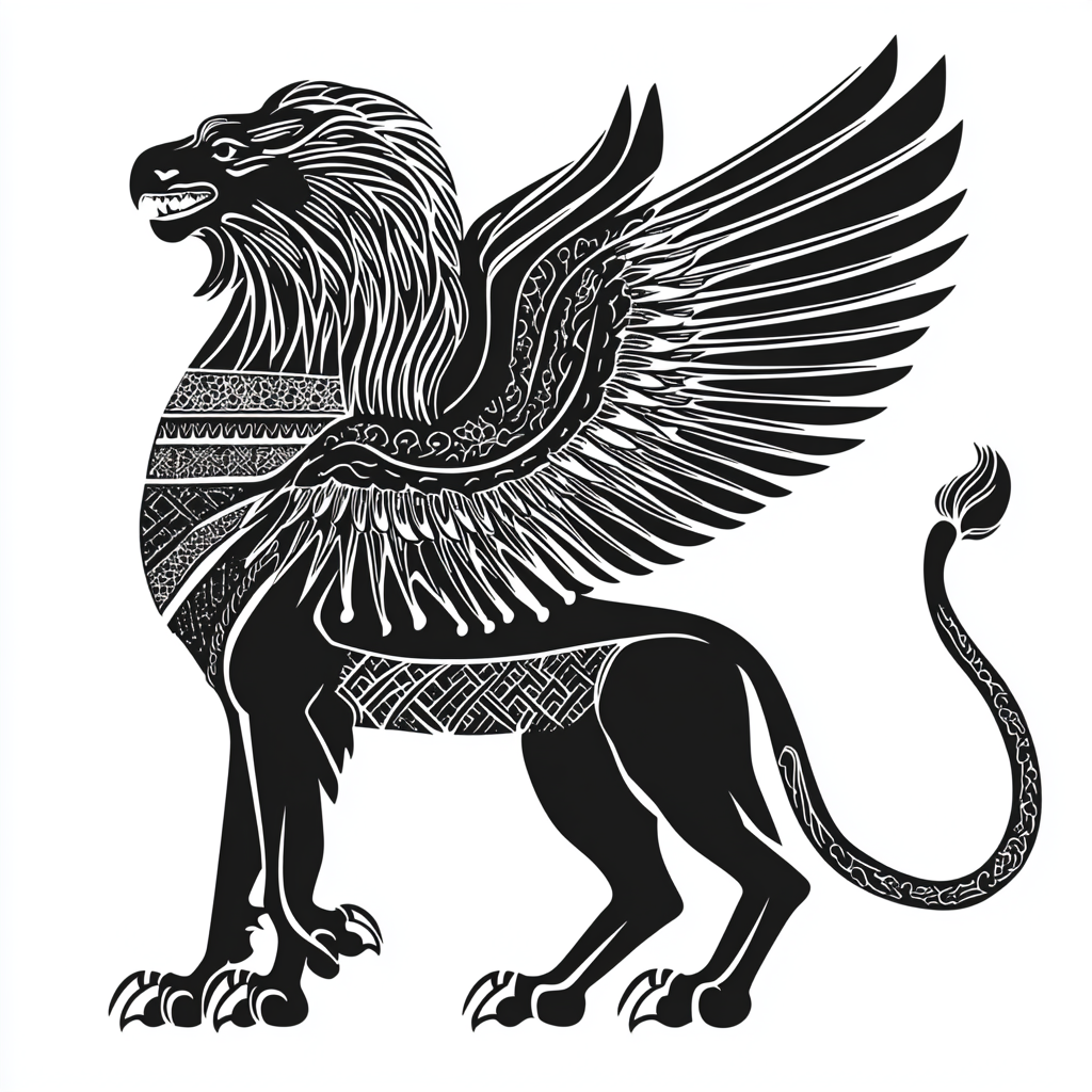 Simplified black and white vector griffin design.