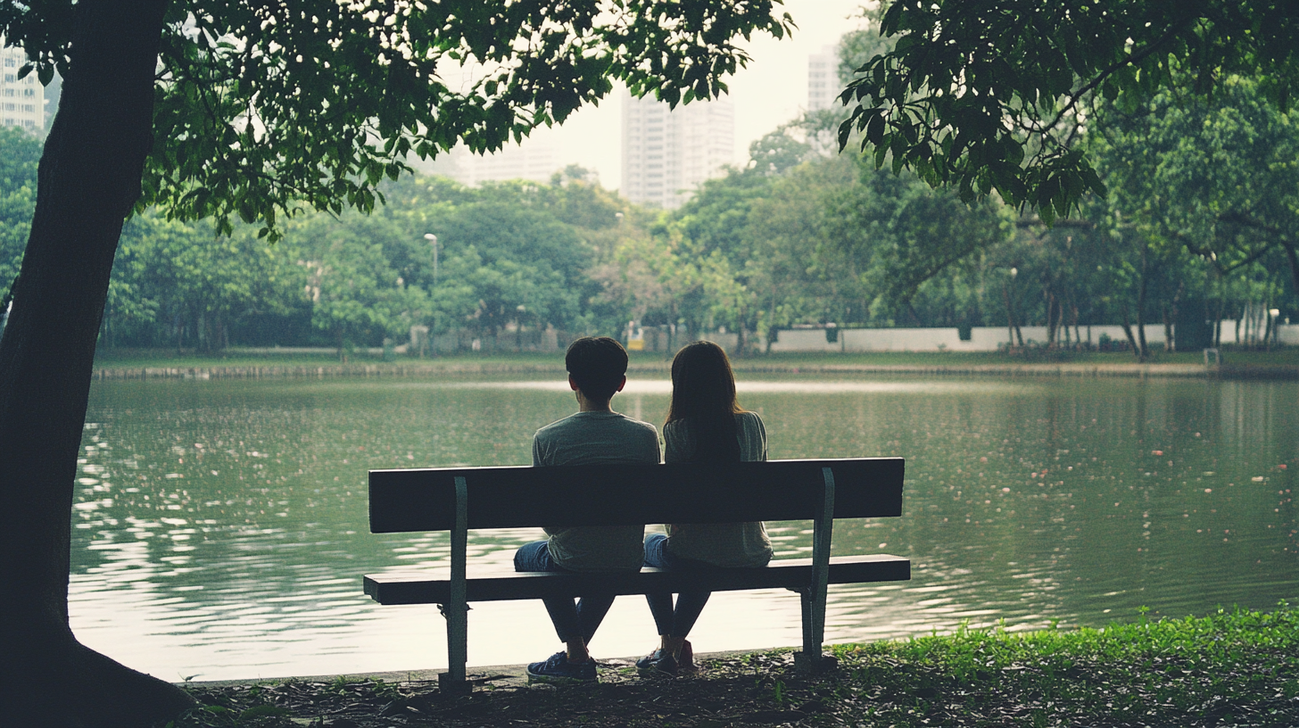 Singaporean Boy and Friend Enjoying Blissful Park Day