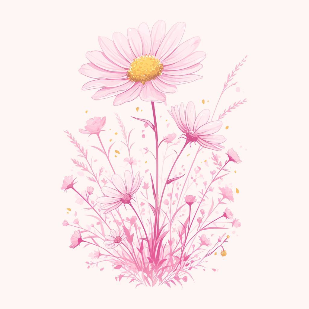 Single chamomile flower logo style in pink vector illustration.