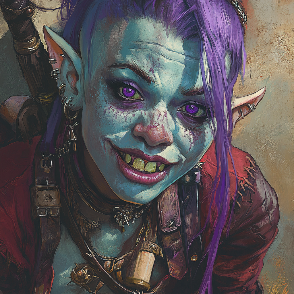 Sinister Young Female Orc in Fantasy Portrait