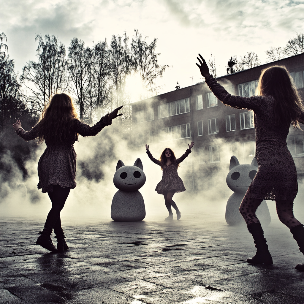 Sisters in eerie 1980s-inspired photo shoot with modern twist.