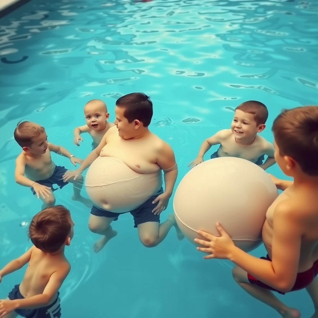 Six-Year-Old Boys Floating on Water with Big Bellies
