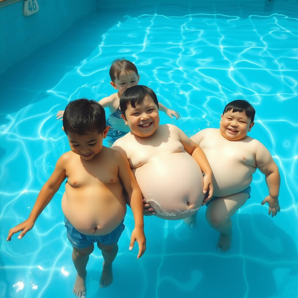 Six-Year-Old Boys Using Large Bellies to Float