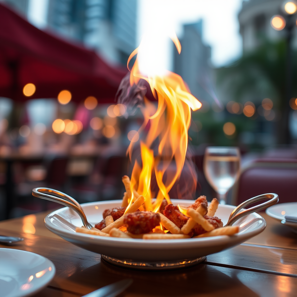 Sizzling meal on table