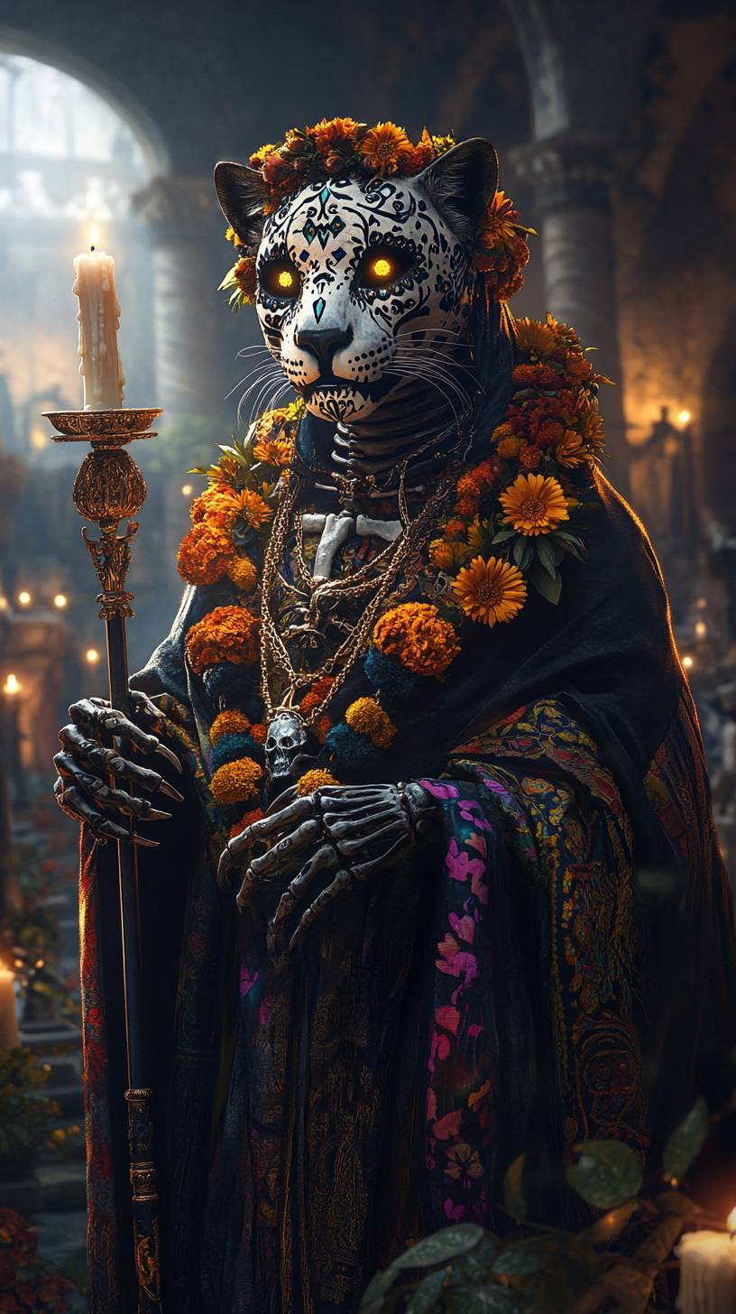 Skeletal Jaguar Celebrates Day of the Dead