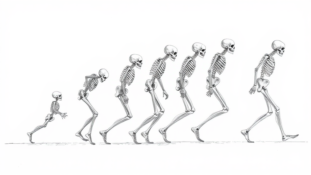 Skeletons fall in evolutionary chart diagram.