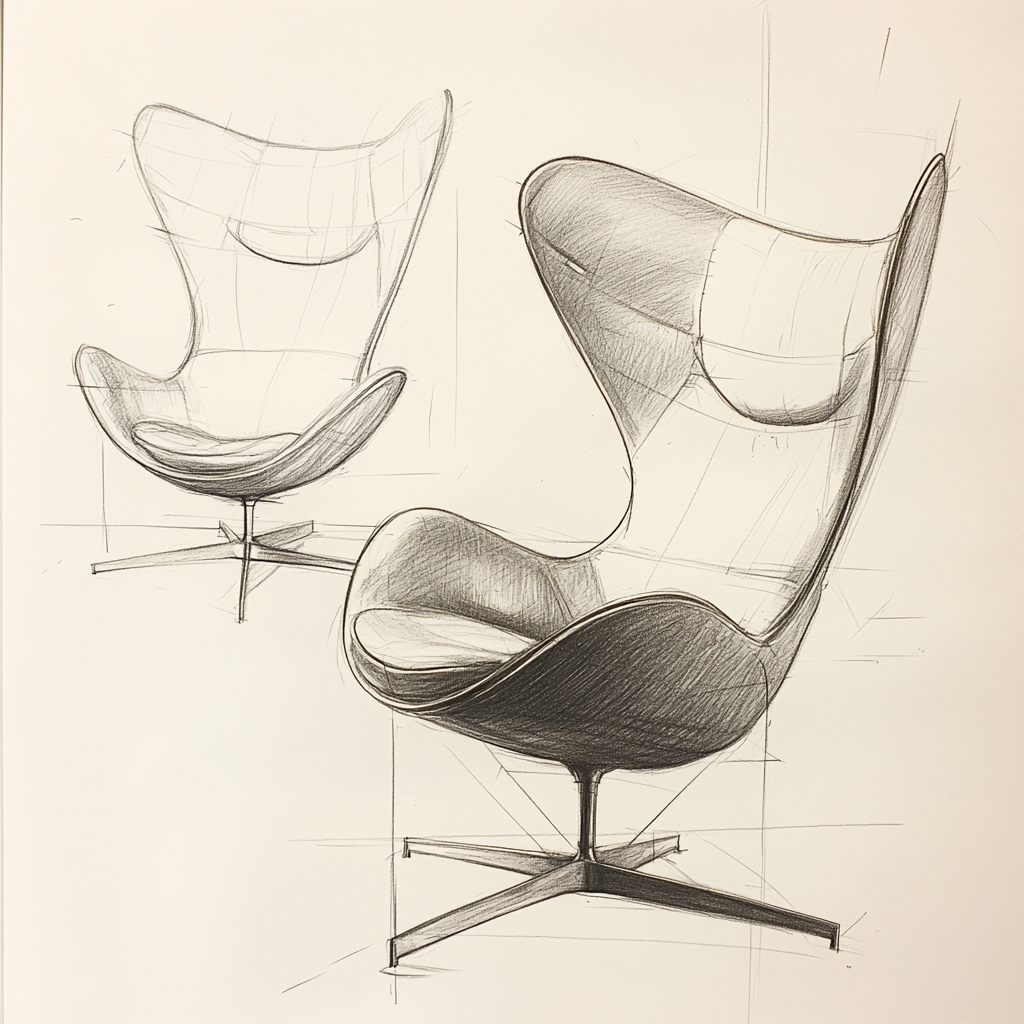 Sketch Jacobsen Series 7 chair with detailed views.