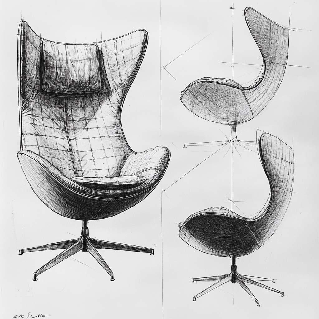 Sketch of Jacobsen Series 7 chair in pencil.