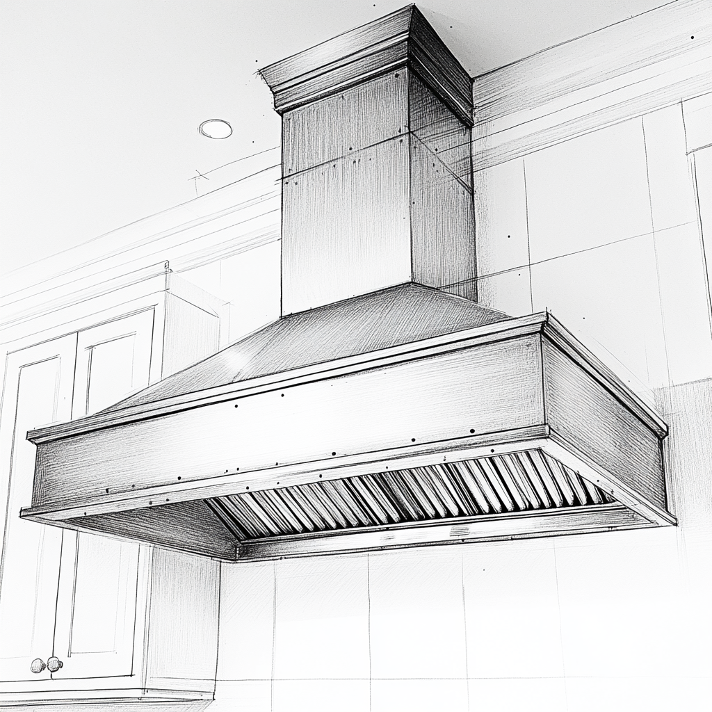 Sketch of Stainless Steel Wall Range Hood Filters