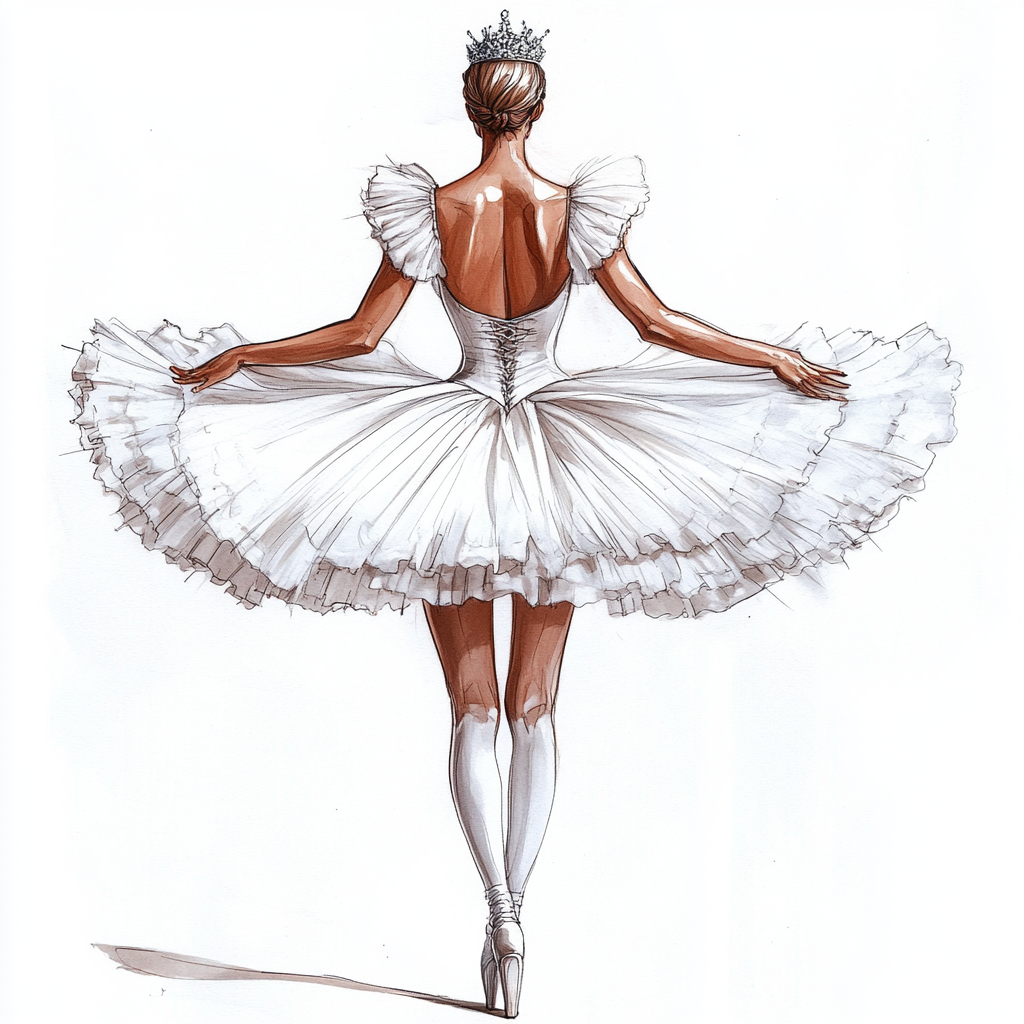 Sketch of classic white tutu costume for Swan Lake.