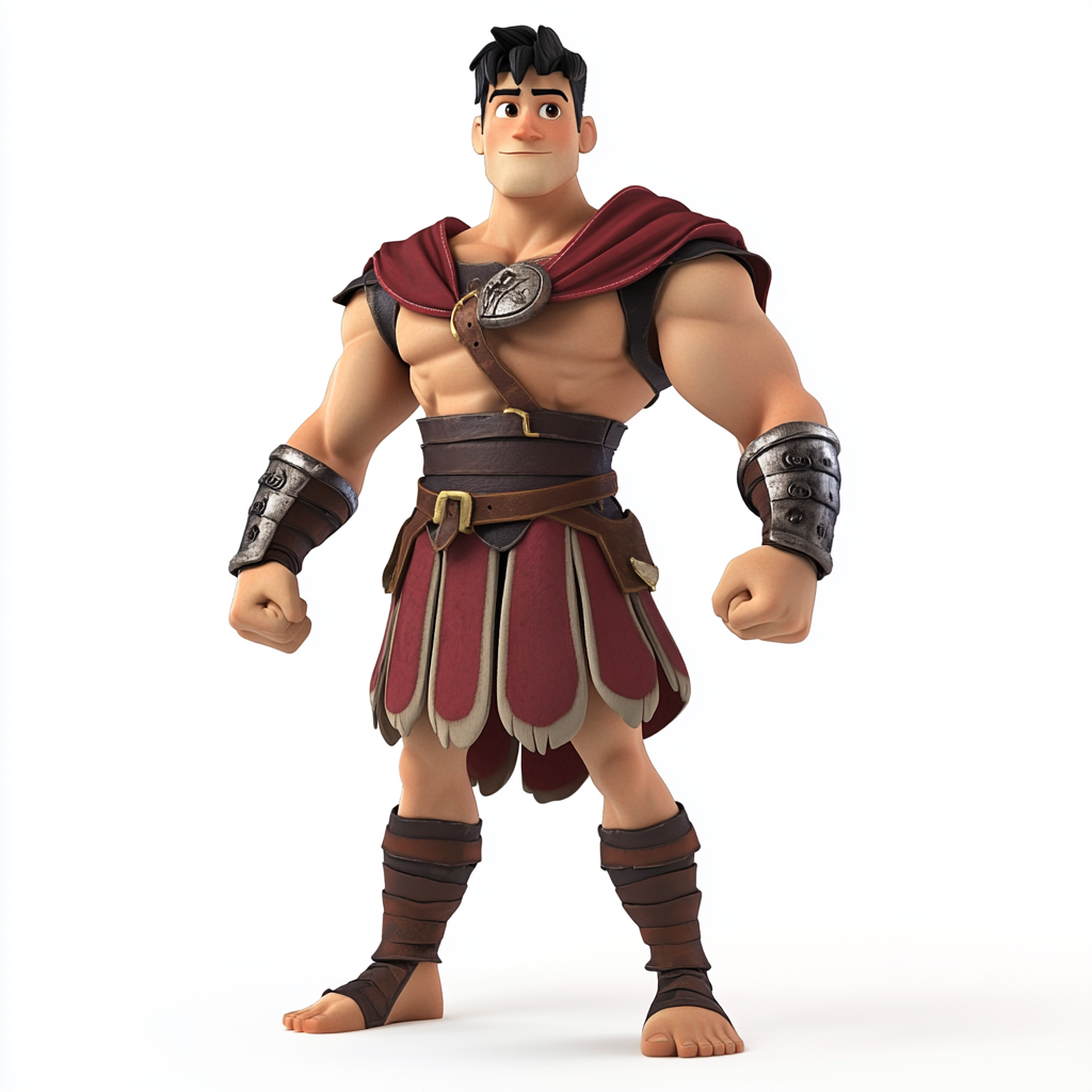 Skilled fighter in gladiator clothing, arms extended, facing forward.