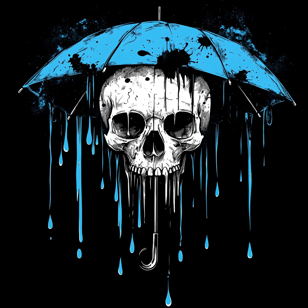 Skull and Umbrella - A Playful T-shirt Design