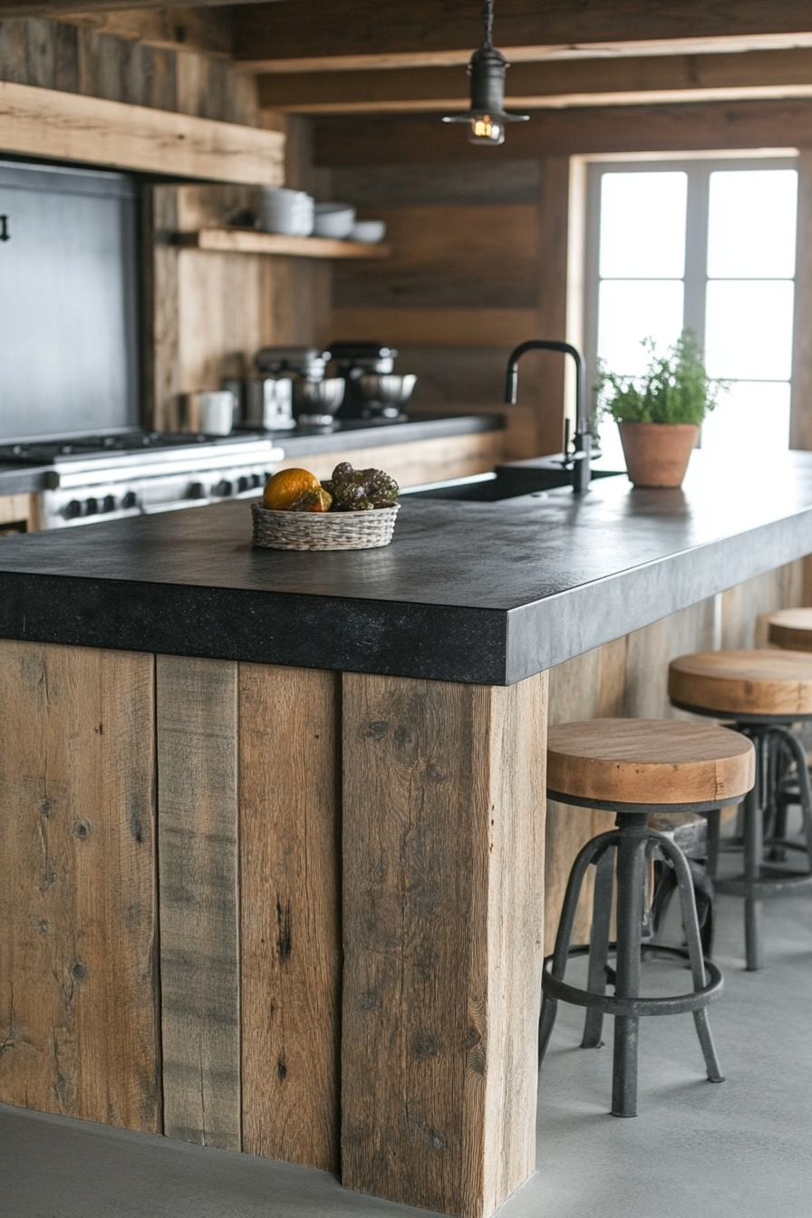 Sleek Rustic Retreat Kitchen with Polished Concrete Floors