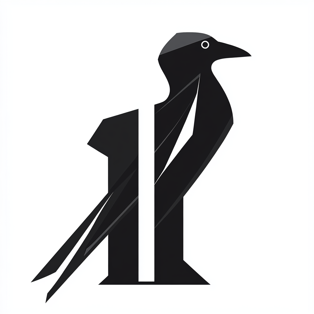 Sleek crow logo with bold lines, wings open, number.