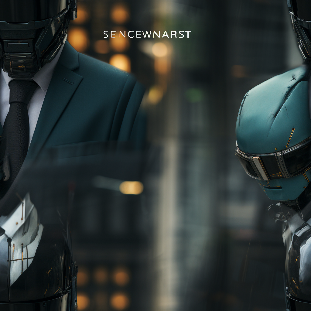 Sleek futuristic detective robot logo with AI intuition emphasis.