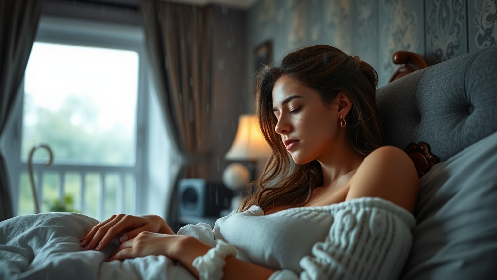 Sleeping Beauty in Rainy Bedroom