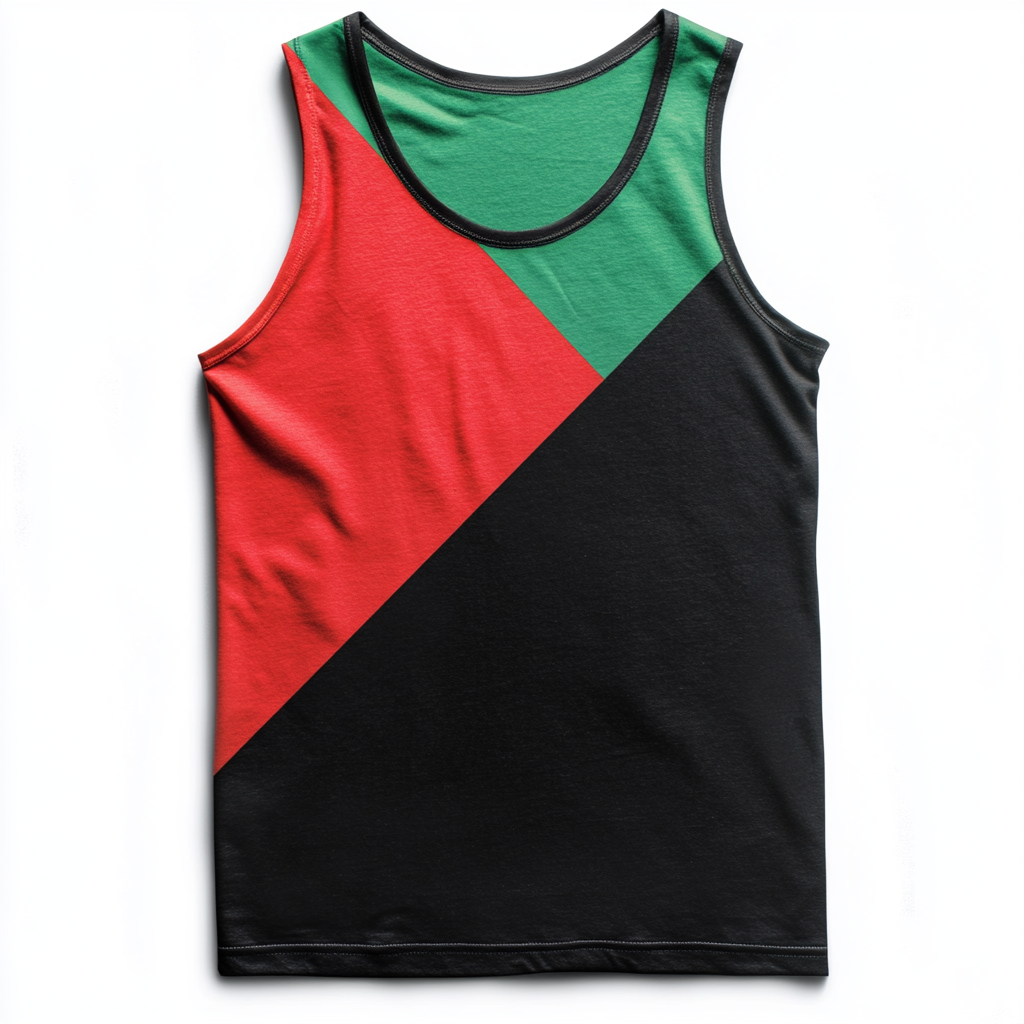 Sleeveless tank top in flag design, bold colors.