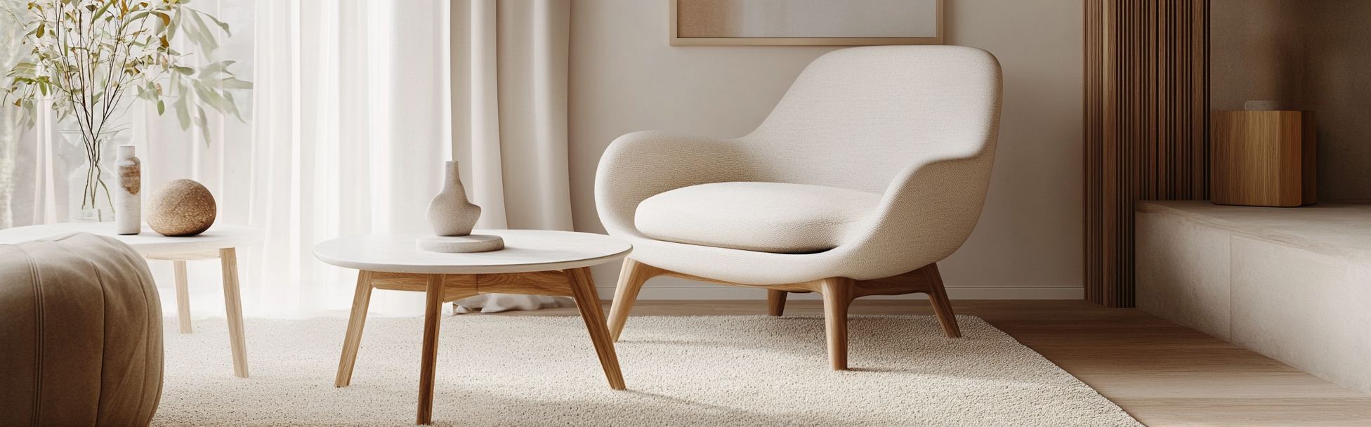 Sliding SCANDIC beige almachair on wooden legs luxuriously designed.