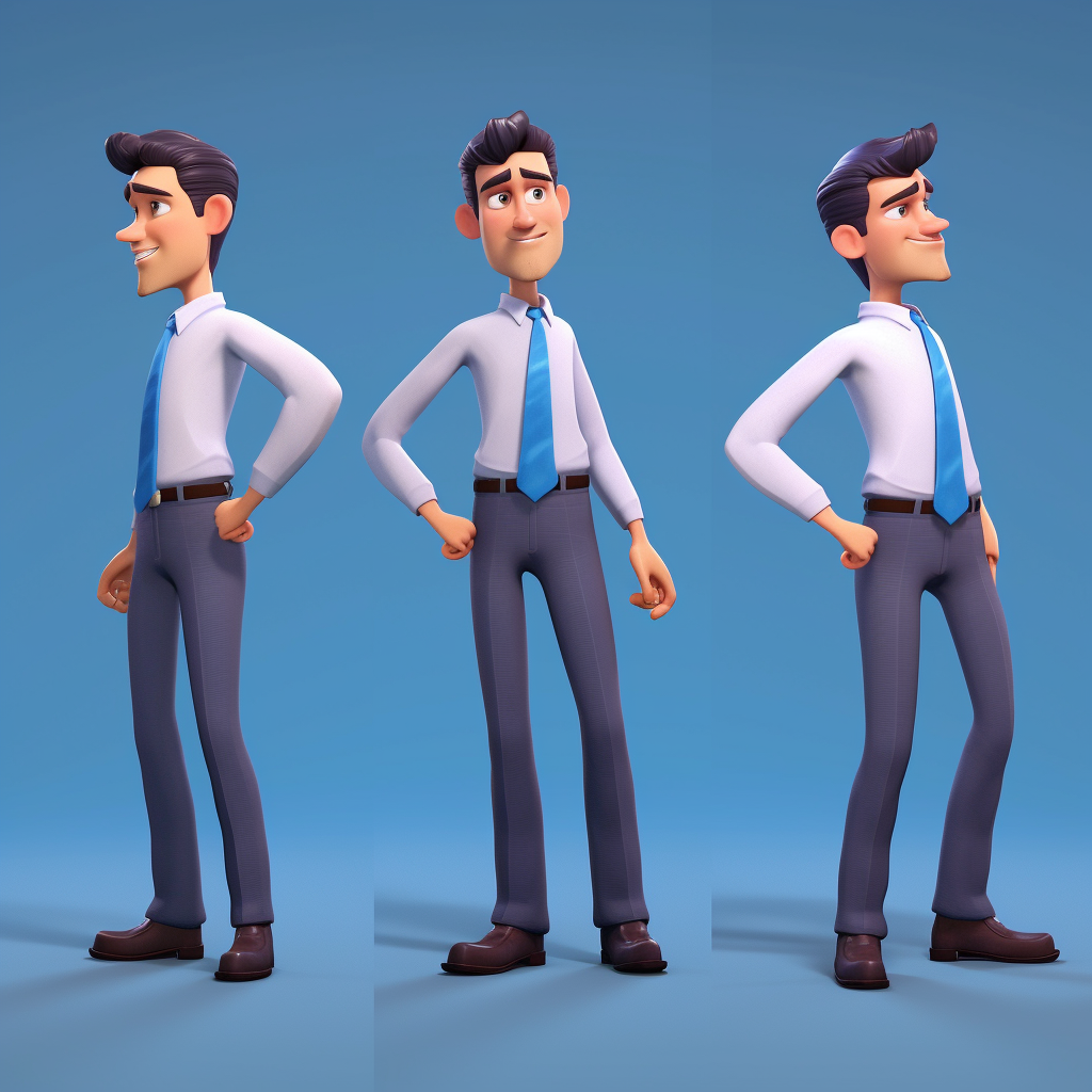 Sly male in suit in three views.