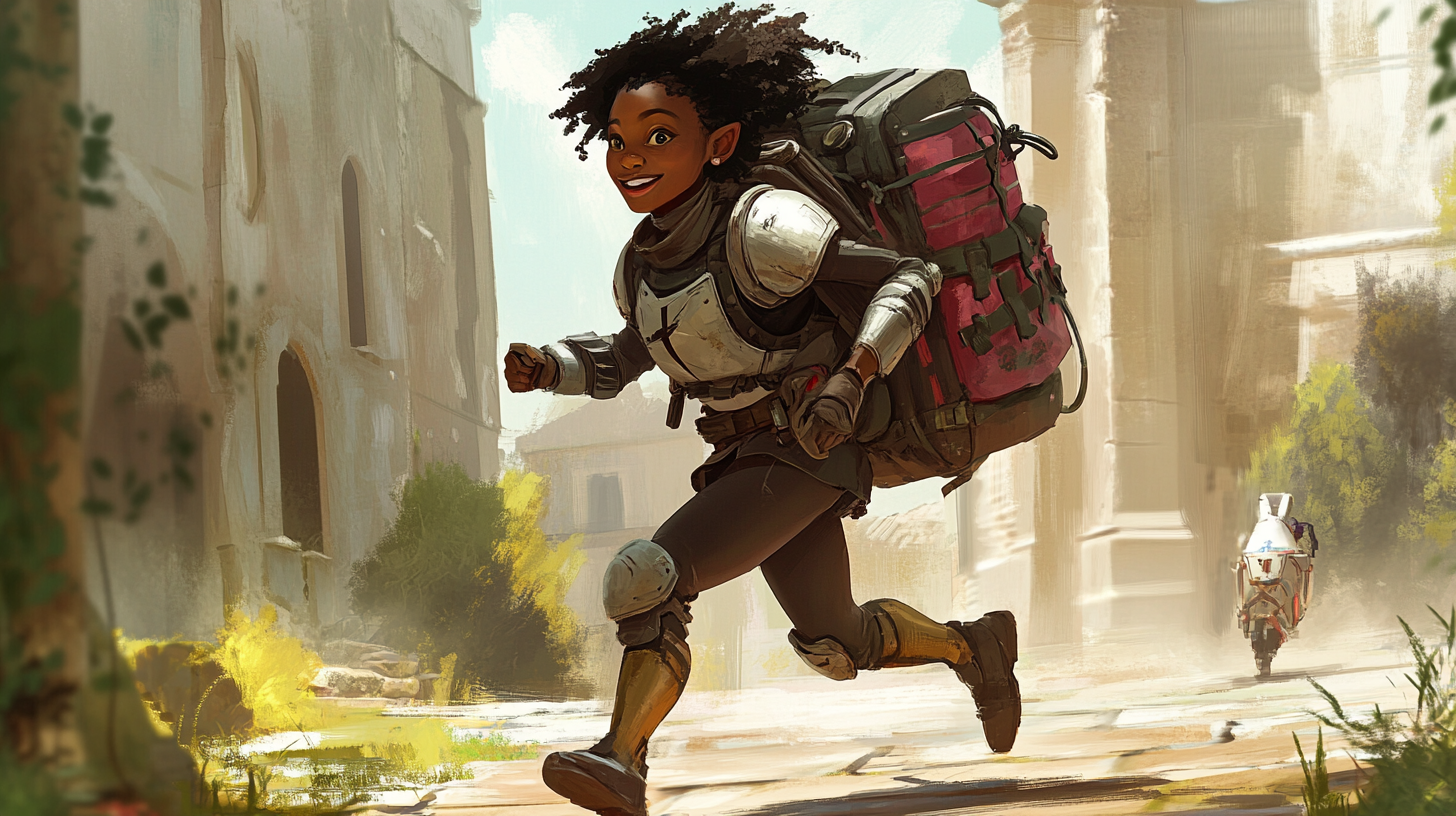 Small African American Halfling in Cleric Armour Running