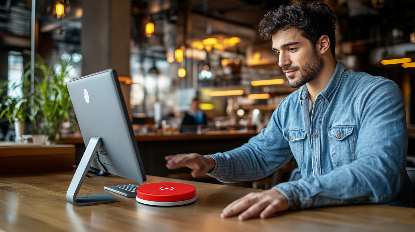 Small Business Owner Starts Computer in Restaurant