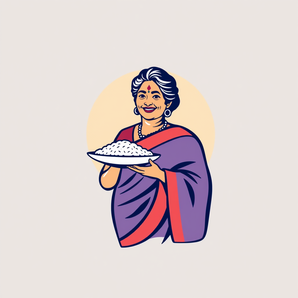 Smart South Indian Grandmother Chef with Rice Plate