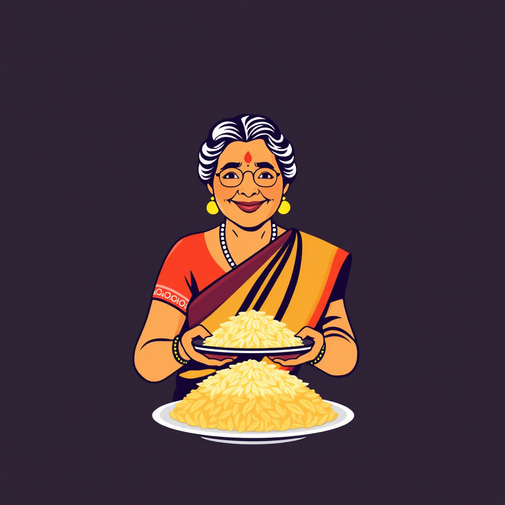 Smart South Indian Grandmother with Rice Plate Logo