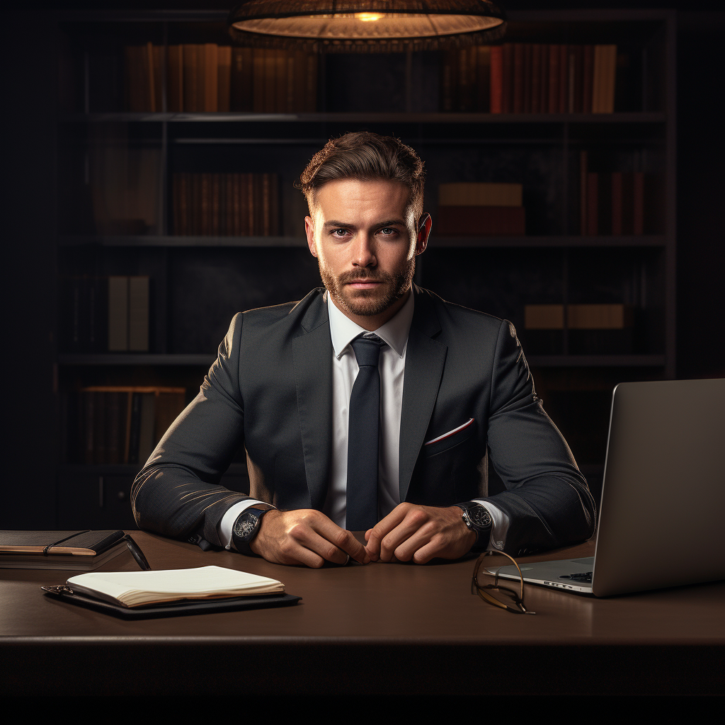 Businessman sitting at desk thoughtfully