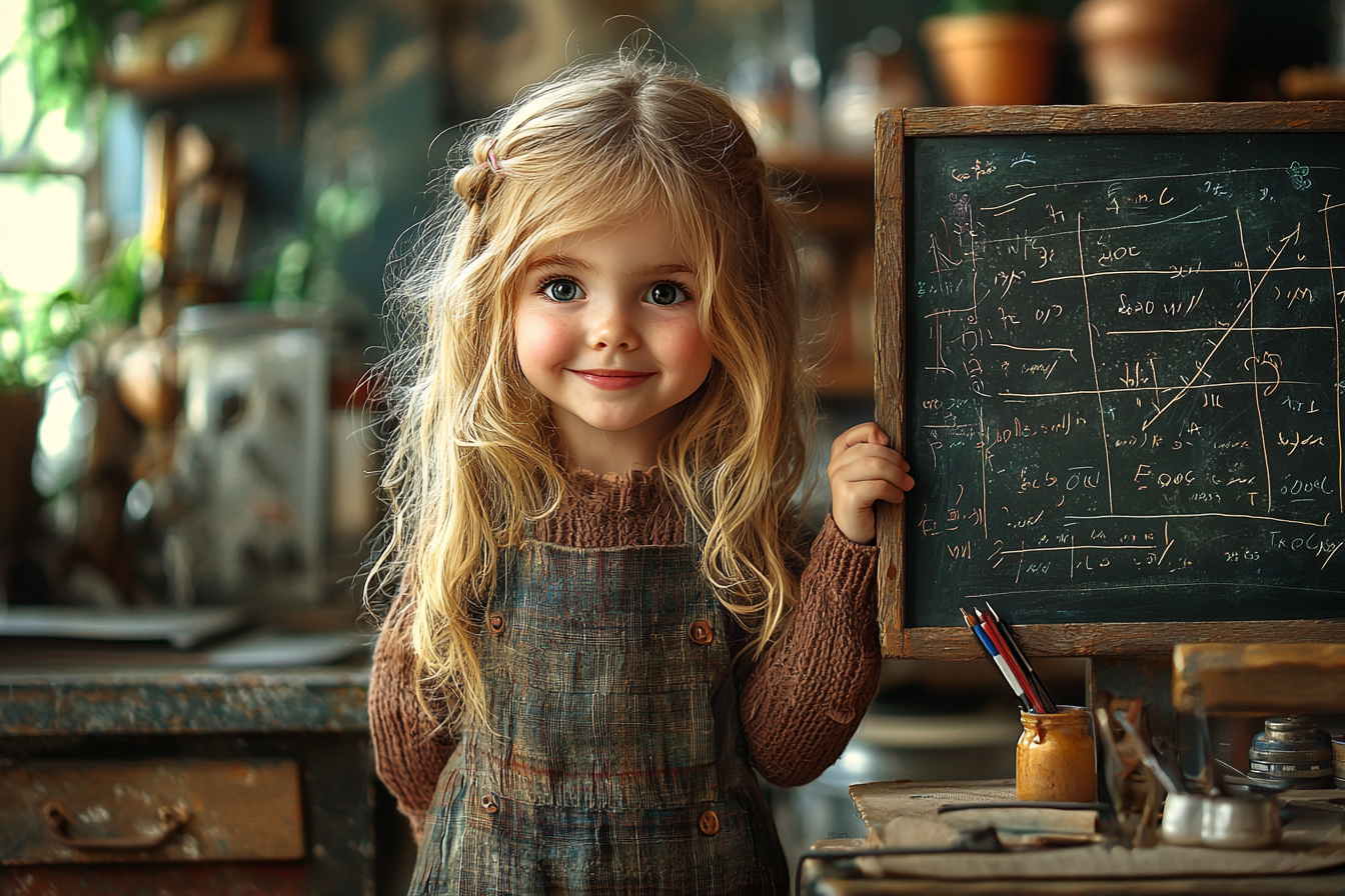 Smart girl teaches math in Classroom