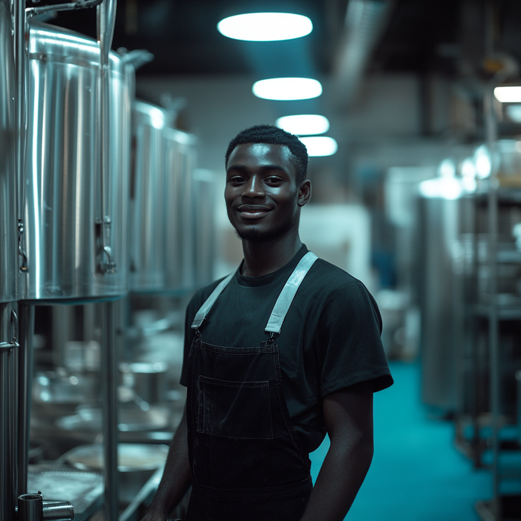 Smiling African Man Cleaning Restaurant Equipment, UHD Photo