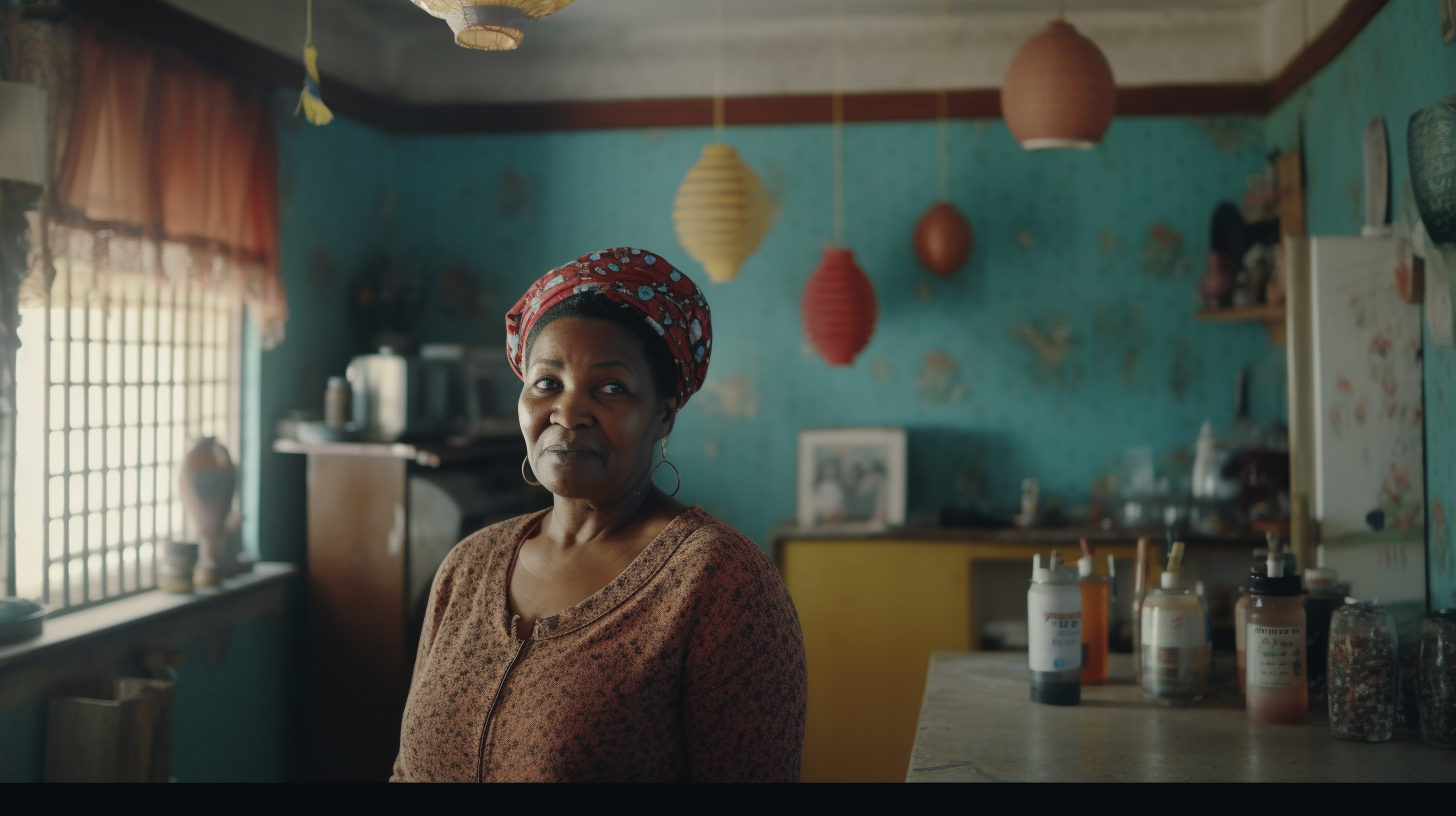 Smiling African woman in new office in South Africa.