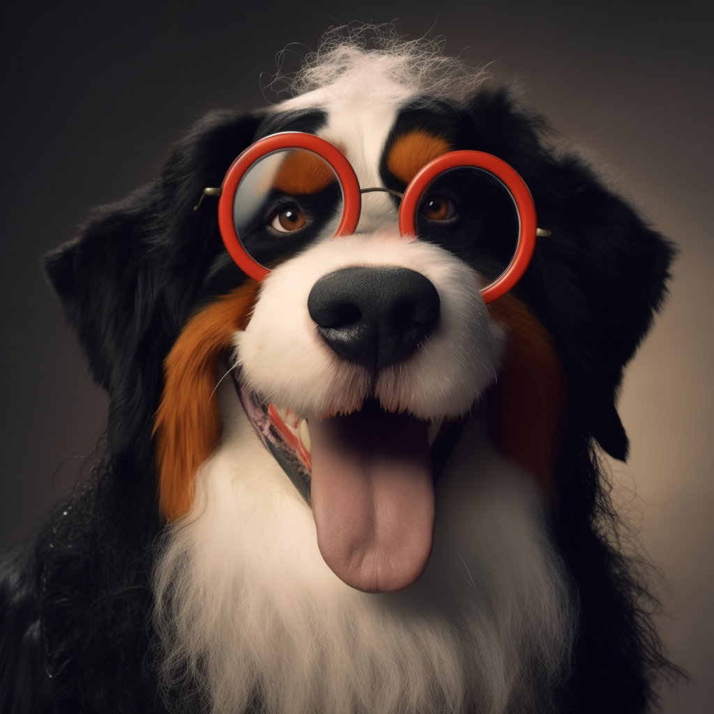 Smiling Bernese Mountain Dog with Disney Pixar vibes