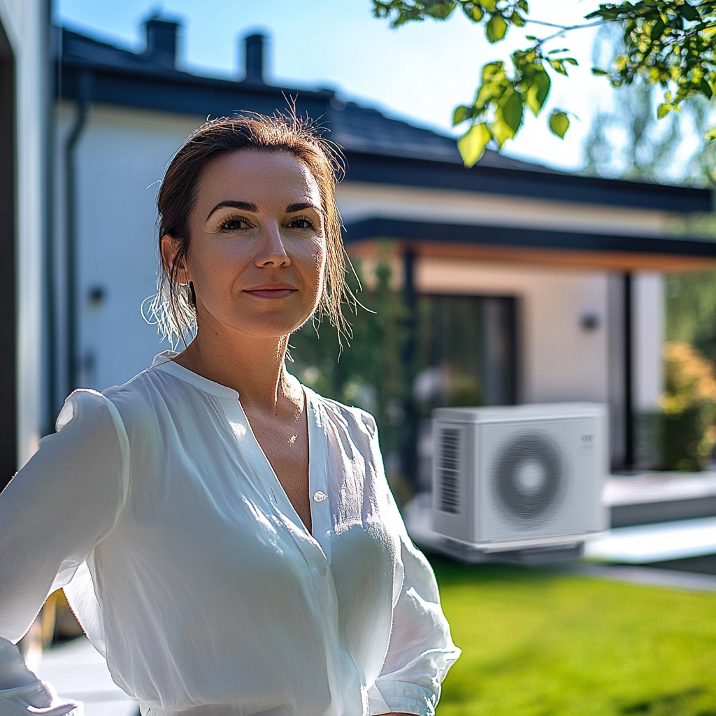 Smiling Homeowner in Front of Modern House