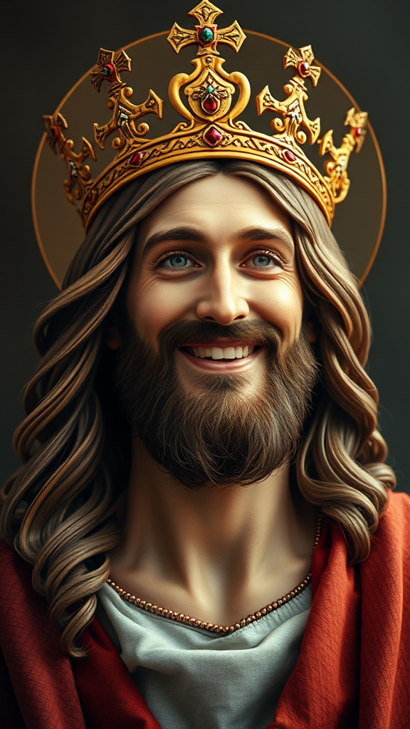 Smiling Jesus Christ with Crown of thorns.