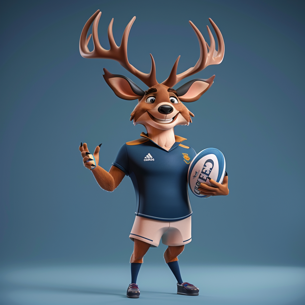 Smiling Stag Rugby Mascot in Blue Hoops