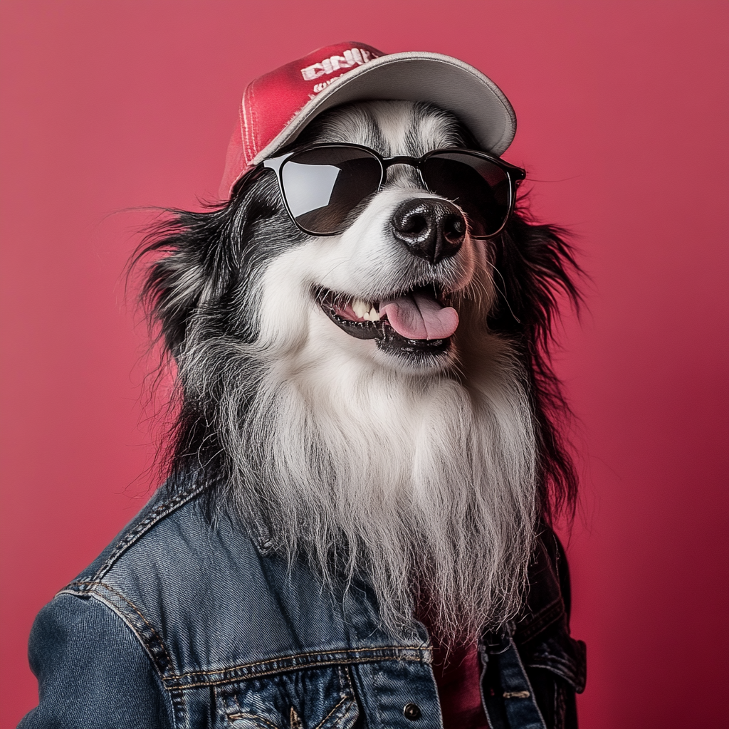 Smiling border collie wearing trucker cap portrait