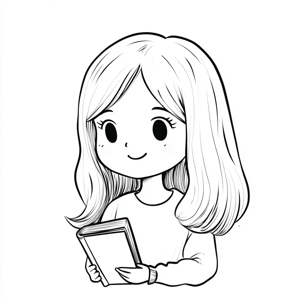 Smiling teacher with English book in chibi style