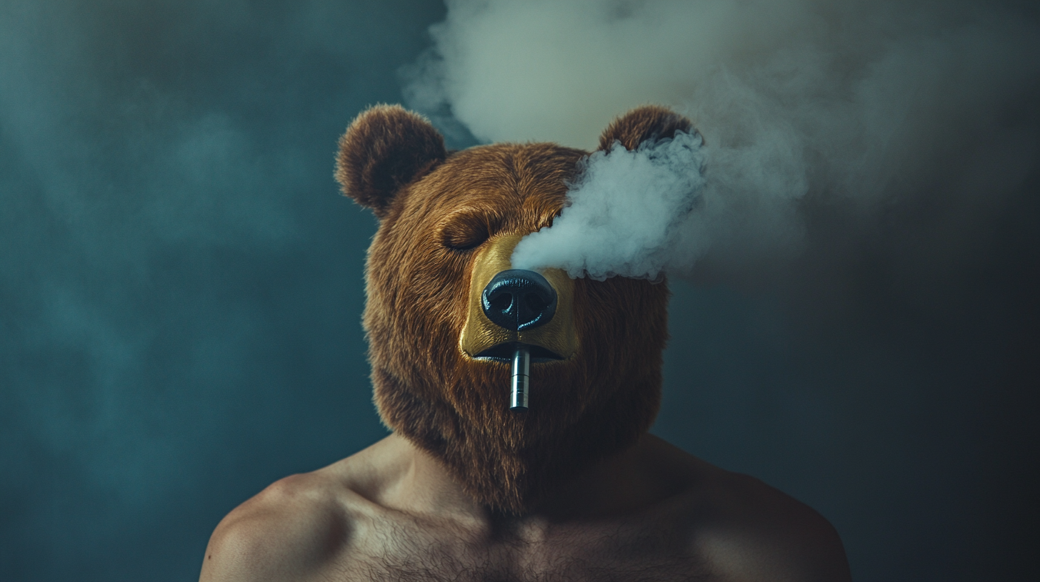 Smokey the bear with bear head vape disappointment.